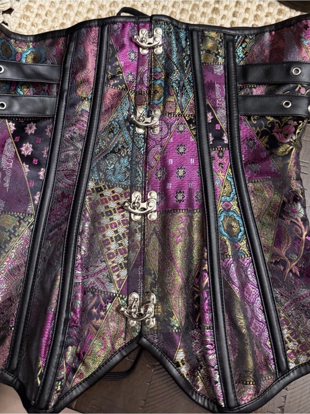 Women's Purple Brocade Corset Jacket with Black Trim